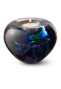 Theelicht mini urn van kristalglas paars-groen-blauw