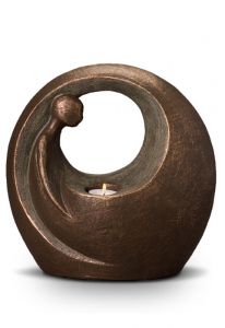 Keramische urn 'Eenzaam, maar niet alleen' met kaarshouder | brons- en zilverkleurig