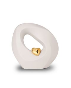 Keramische mini urn met gouden hartje 'Oneindig' | mat wit