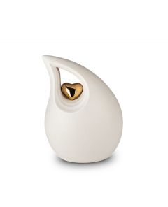 Keramische mini urn 'Traandruppel' met gouden hart