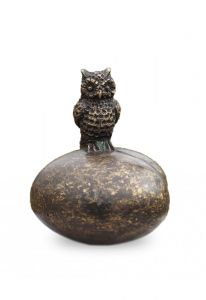 Bronzen mini urn met uil