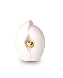 Keramische mini urn 'Gouden hart' wit